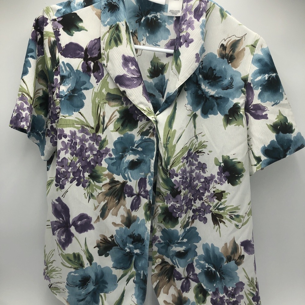 Size 8 Alfred Dunner‎ multicolor floral printed knit blouse Short Sleeve Button